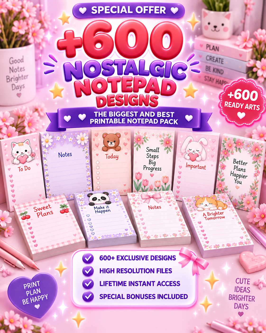 Mockup of printable nostalgic notepad designs