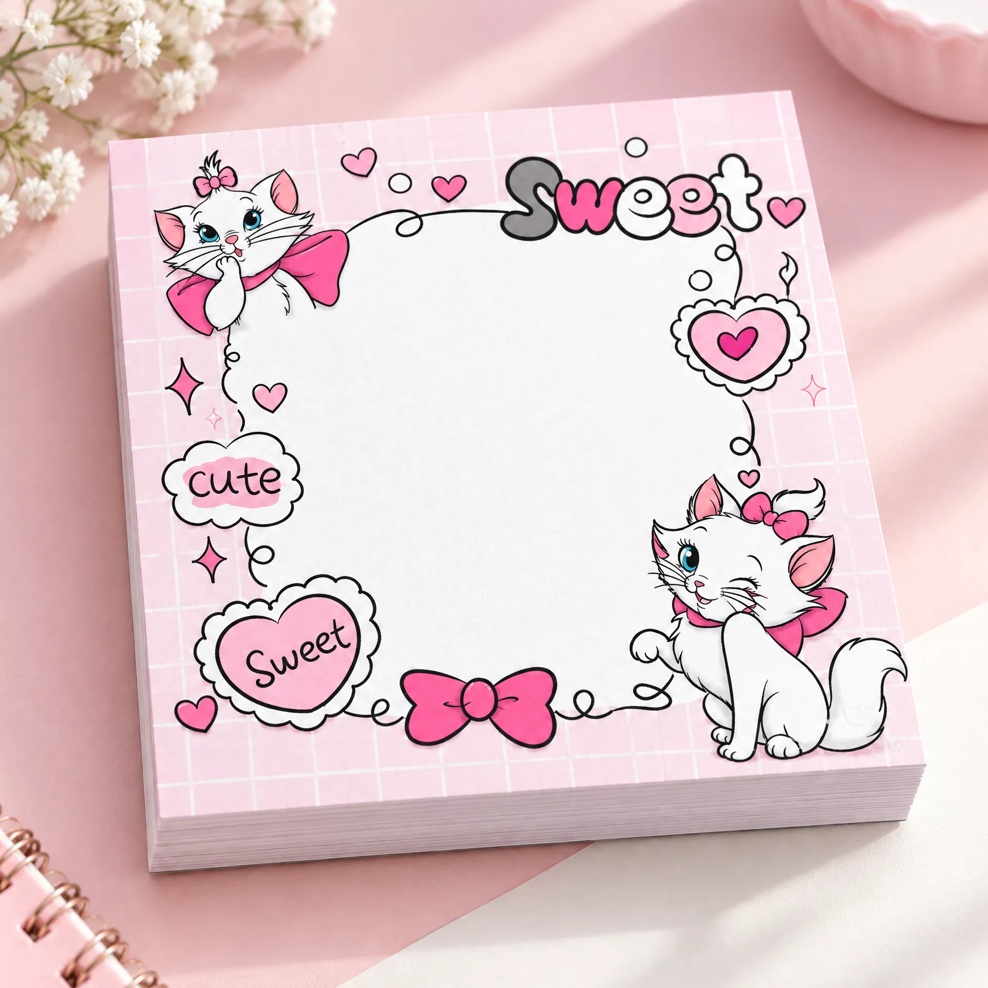Sweet pink cat notepad design