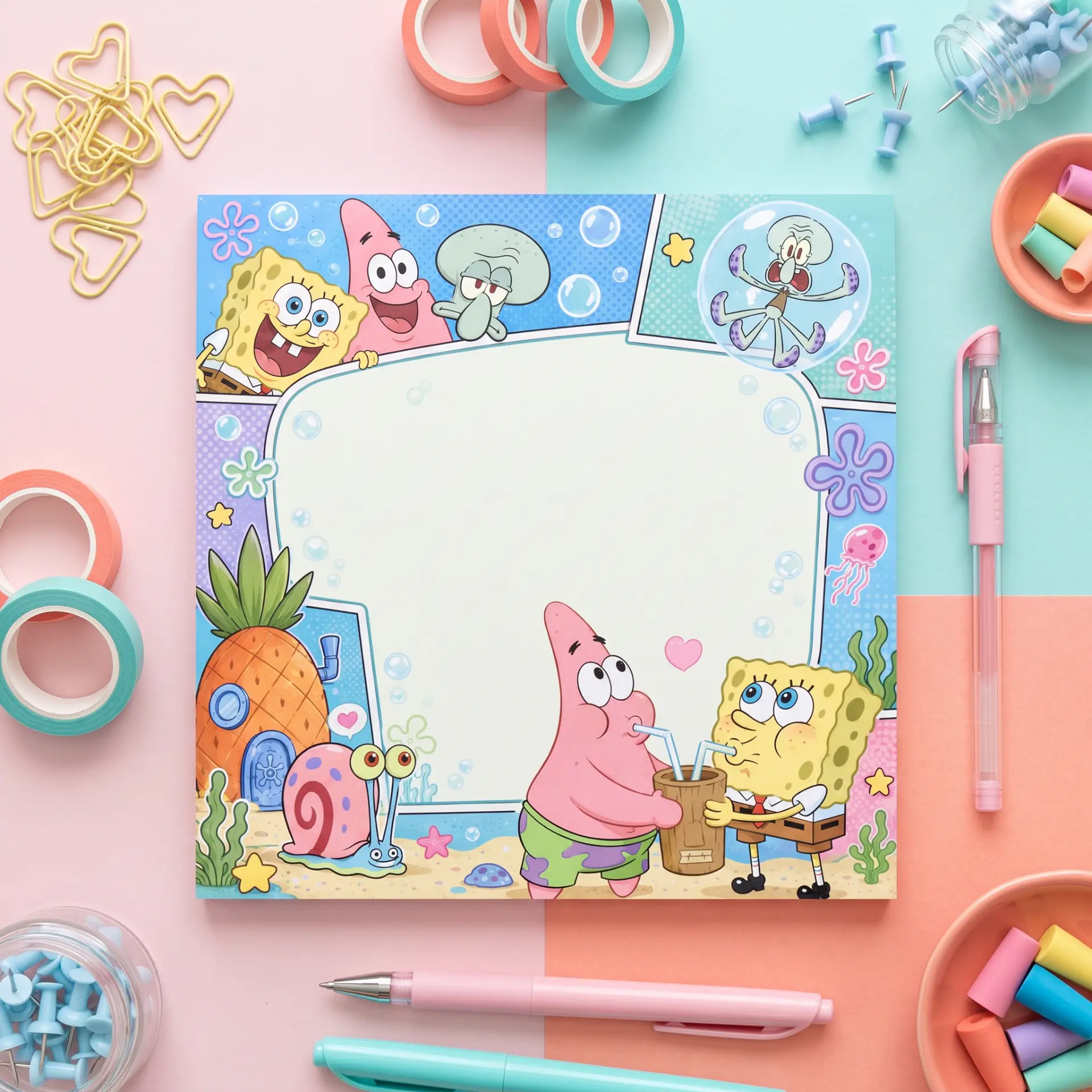 SpongeBob notepad with colorful stationery