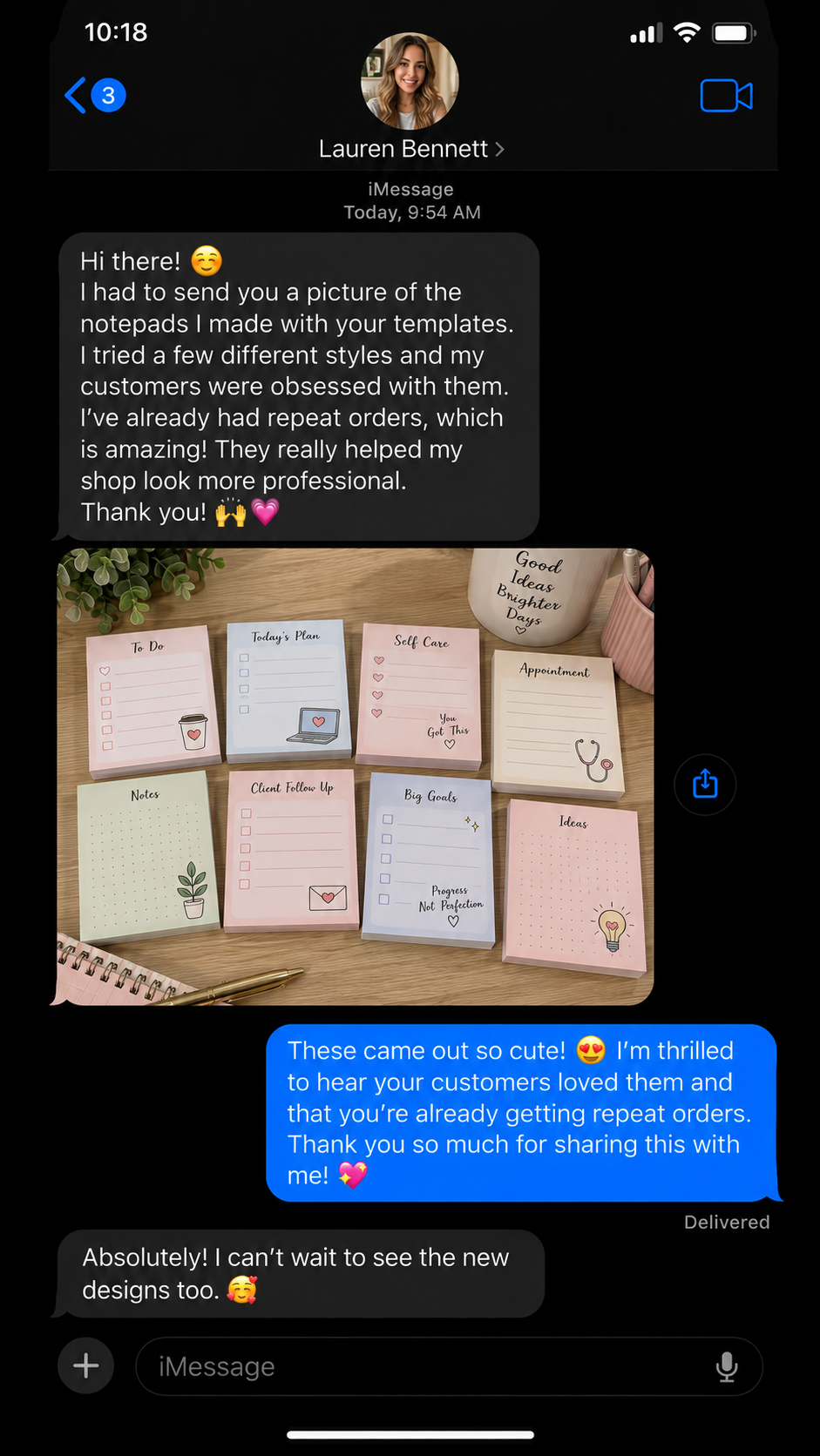 Customer testimonial from Lauren Bennett