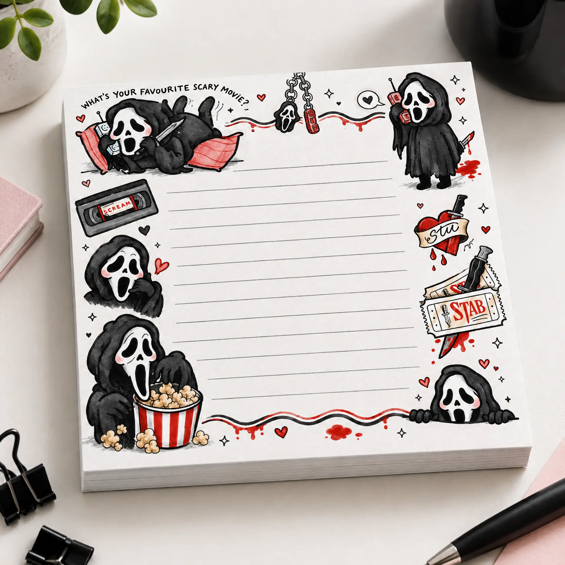 Scary movie themed notepad design